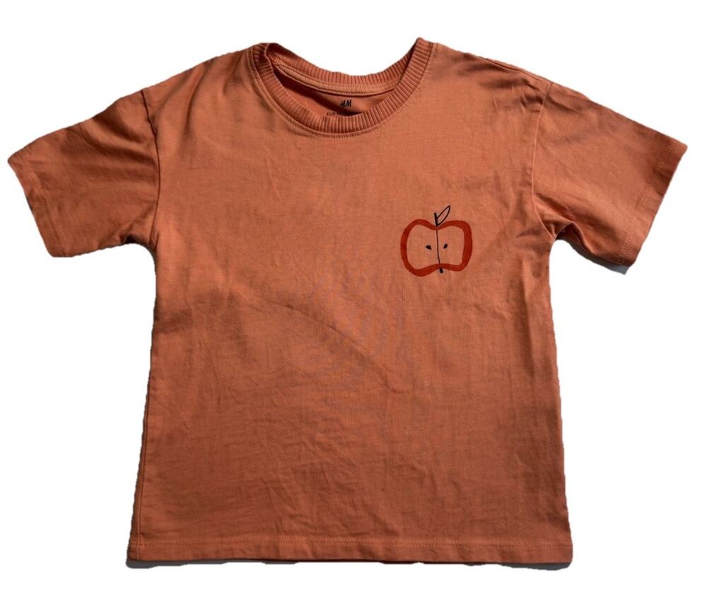 H&M Kids Apple Graphic T-Shirt Orange Short Sleeve Tee Size 3/4T